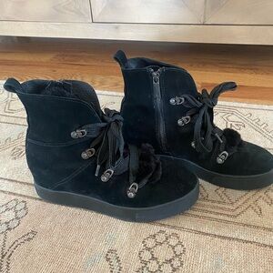 J/SLIDES Whitney Black Lace Up Wedge Boots